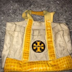 Cream and yellow nylon Tory Burch tote